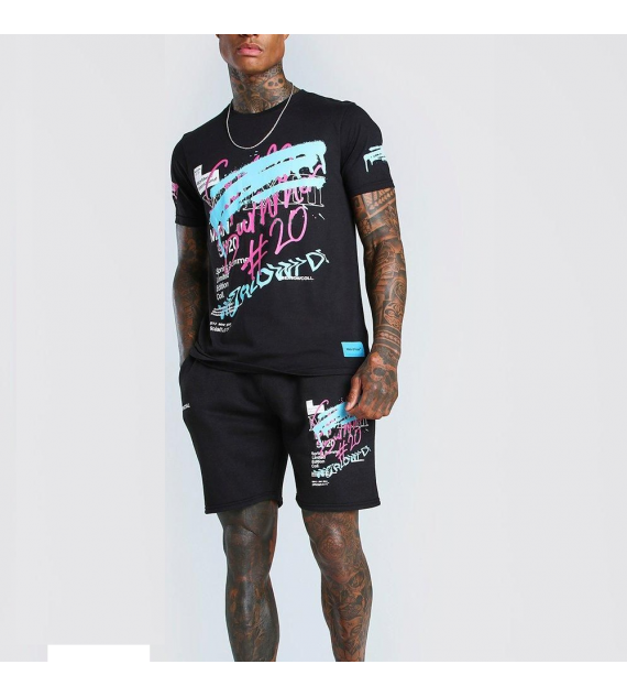 Printed short sleeve T-shirt and shorts casual suit