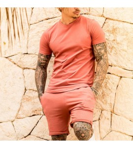 Men's casual orange pink short-sleeved T-shirt shorts sports suit
